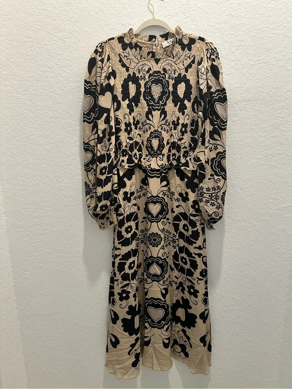 NWOT Sea New York Ecru and Black Floral Long Sleeve Dress
